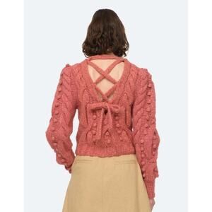 SEA new york Caden Cable knit Long Sleeve V Neck Sweater Rose